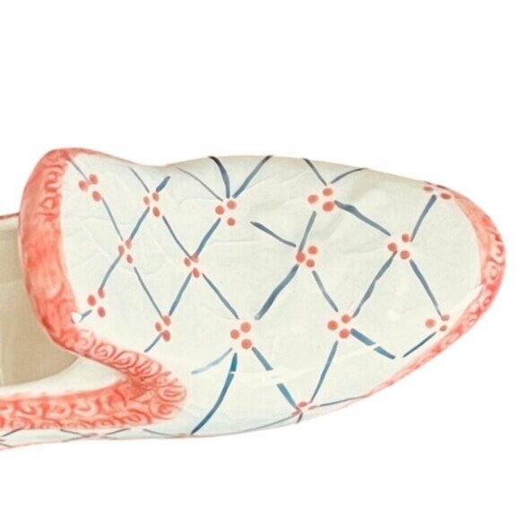 Vintage Hand-Painted Antique Ceramic Shoe & Vase With Pink & Blue Detail Design - Picture 7 of 8